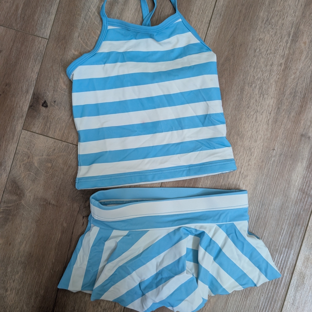 Blue and White Striped Tankini Set